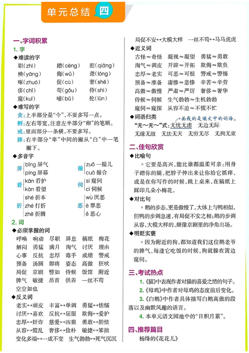 《四年级语文下册各单元总结_小学1-6年级全科全套_1-6年级全科下册_四年级_四年级下语文_语文四下单元知识点》第4页预览