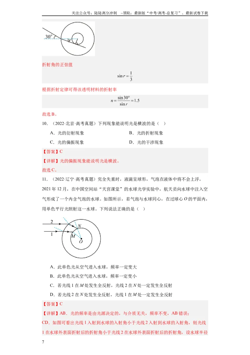《专题14光学(教师版)_04-物理-高考总复习_专项复习_2024年_2024年高考物理五年真题分项汇编（全国通用）_教师版（含答案解析）》第7页预览