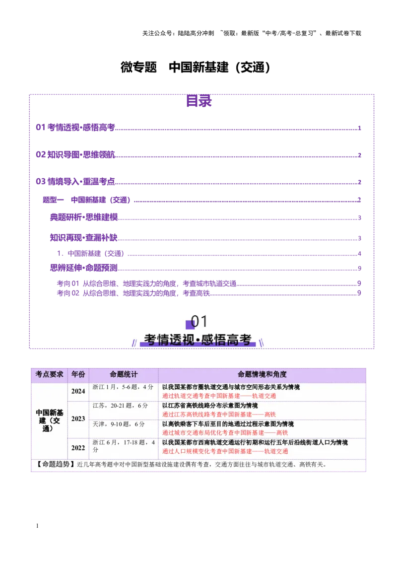 《微专题中国新基建（交通）（讲义）（教师版）_07-地理-高考总复习_二轮复习_2025年_2025年高考地理二轮复习课件+讲义+练习（新高考通用）_专题10交通、工程建设、国际合作》第1页预览