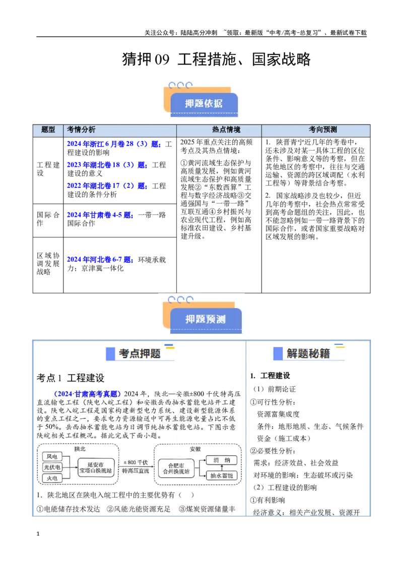 《猜押09工程措施、国家战略（教师版）_07-地理-高考总复习_专项复习_2025年_2025年高考地理抢押秘籍（陕西、山西、宁夏、青海专用）》第1页预览