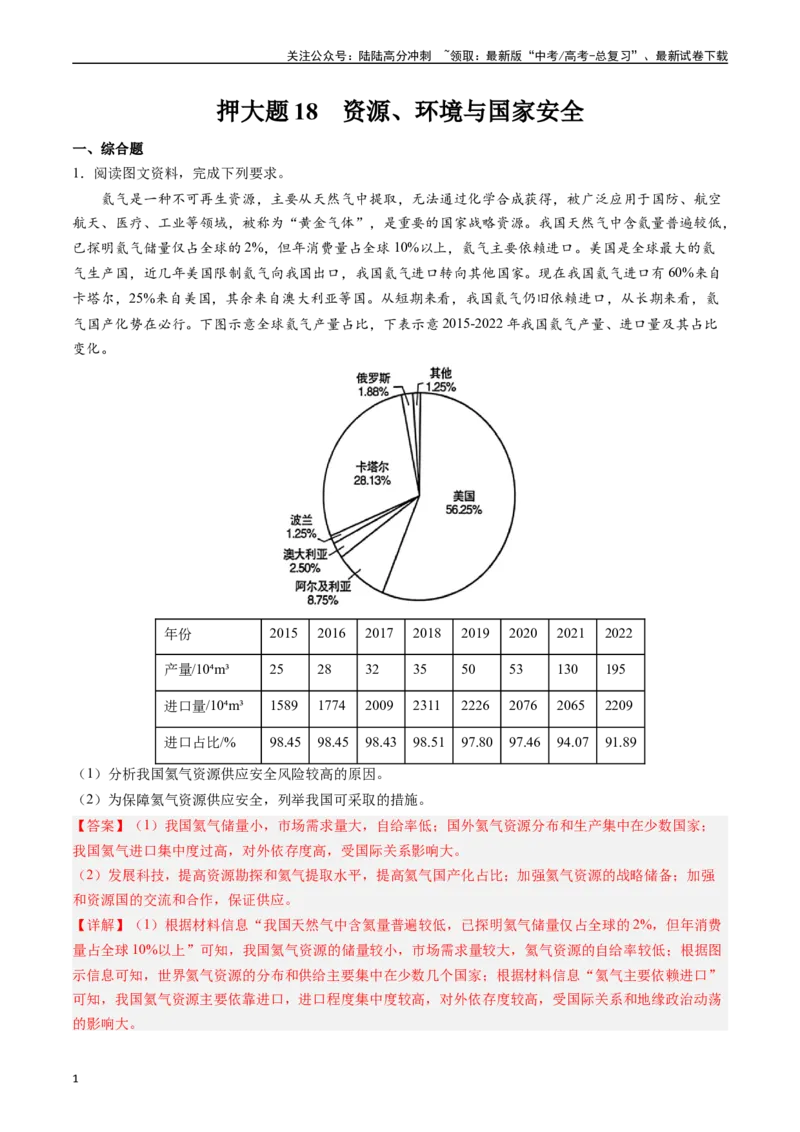 《押大题18资源、环境与国家安全-（解析版）_07-地理-高考总复习_专项复习_2024年_2024年高考地理大题考前押题预测押大题综合题全国通用_2024-2025年高考地理之考前押大题（通用版）18份》第1页预览