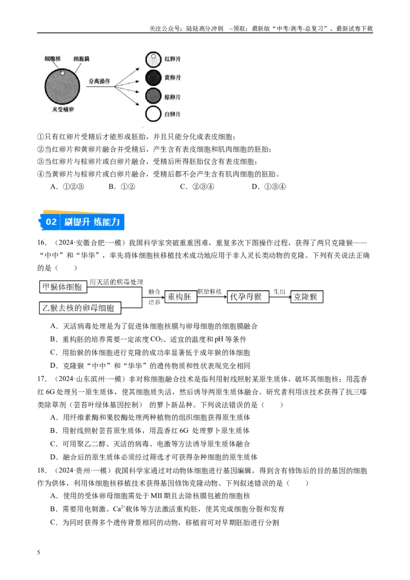 《专题14细胞工程、胚胎工程（原卷版）_06-生物-高考总复习_专项复习_2025年_2024年高考一模试题分类汇编生物新高考通用》第5页预览