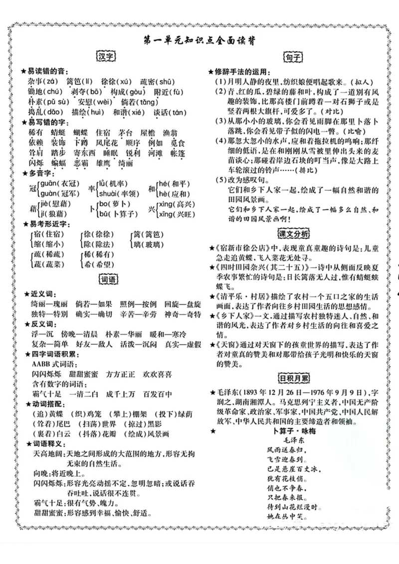《四年级语文下册1-8单元知识点全面读背_小学1-6年级全科全套_1-6年级全科下册_四年级_四年级下语文_语文四下单元知识点》第1页预览