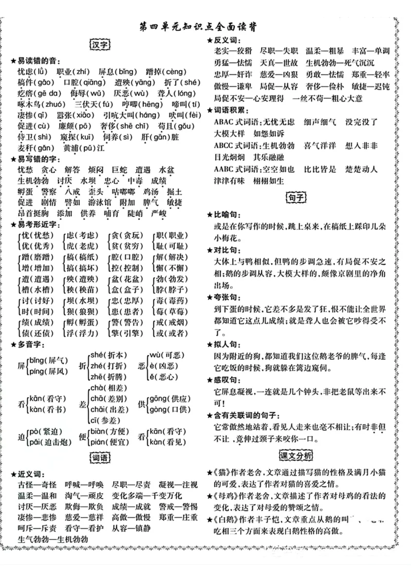 《四年级语文下册1-8单元知识点全面读背_小学1-6年级全科全套_1-6年级全科下册_四年级_四年级下语文_语文四下单元知识点》第4页预览