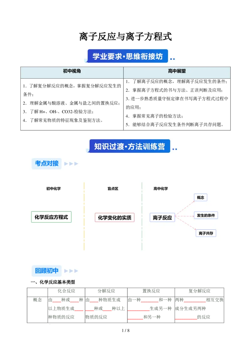 《衔接点离子反应与离子方程式（原卷版）_小初高学习资料合集（每天更新）_2026年7月高中化学试题汇编_0720化学_离子反应与离子方程式--新高一化学》第1页预览