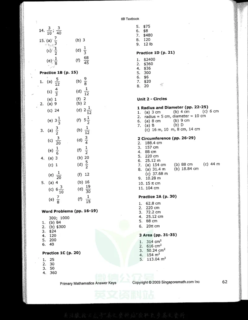 《新加坡PrimaryMathematics6BAnswerkey_小初高学习资料合集（每天更新）_国外原版英文教辅汇总_新加坡小学数学PrimaryMathematics》第2页预览