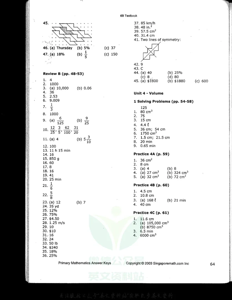 《新加坡PrimaryMathematics6BAnswerkey_小初高学习资料合集（每天更新）_国外原版英文教辅汇总_新加坡小学数学PrimaryMathematics》第4页预览