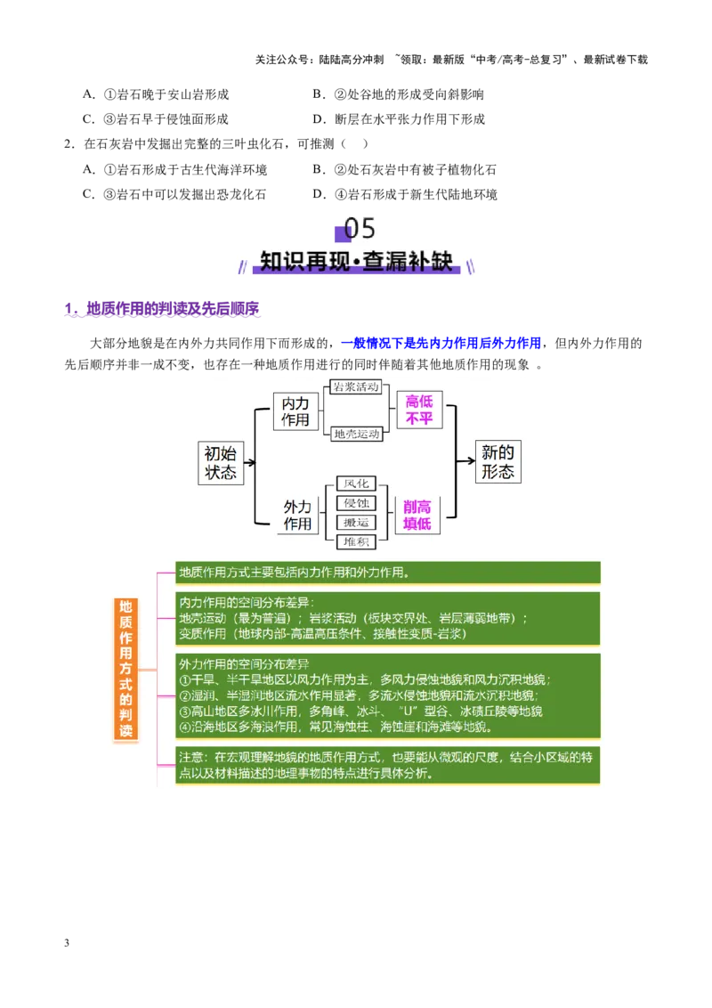 《微专题地貌演化过程（讲义）（学生版）_07-地理-高考总复习_二轮复习_2025年_2025年高考地理二轮复习课件+讲义+练习（新高考通用）_专题5地质地貌》第3页预览