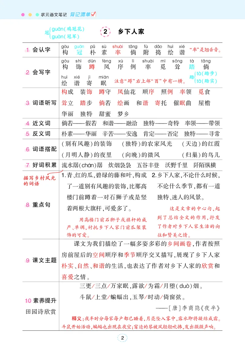 《状元语文笔记（背记清单）_小学1-6年级全科全套_1-6年级全科下册_四年级_四年级下语文_语文四下每课知识点》第3页预览