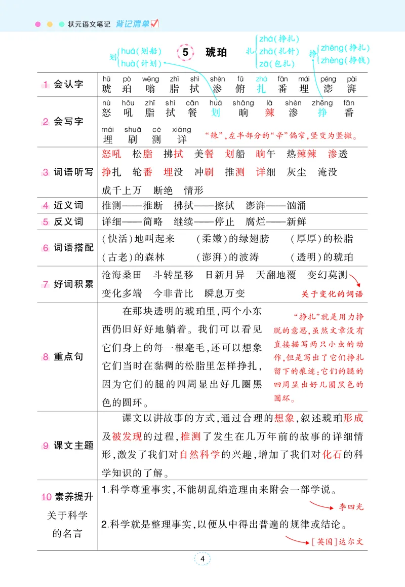 《状元语文笔记（背记清单）_小学1-6年级全科全套_1-6年级全科下册_四年级_四年级下语文_语文四下每课知识点》第5页预览