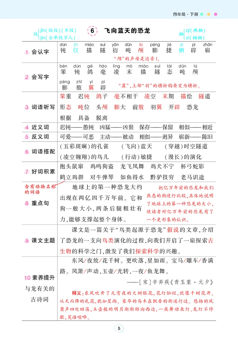 《状元语文笔记（背记清单）_小学1-6年级全科全套_1-6年级全科下册_四年级_四年级下语文_语文四下每课知识点》第6页预览