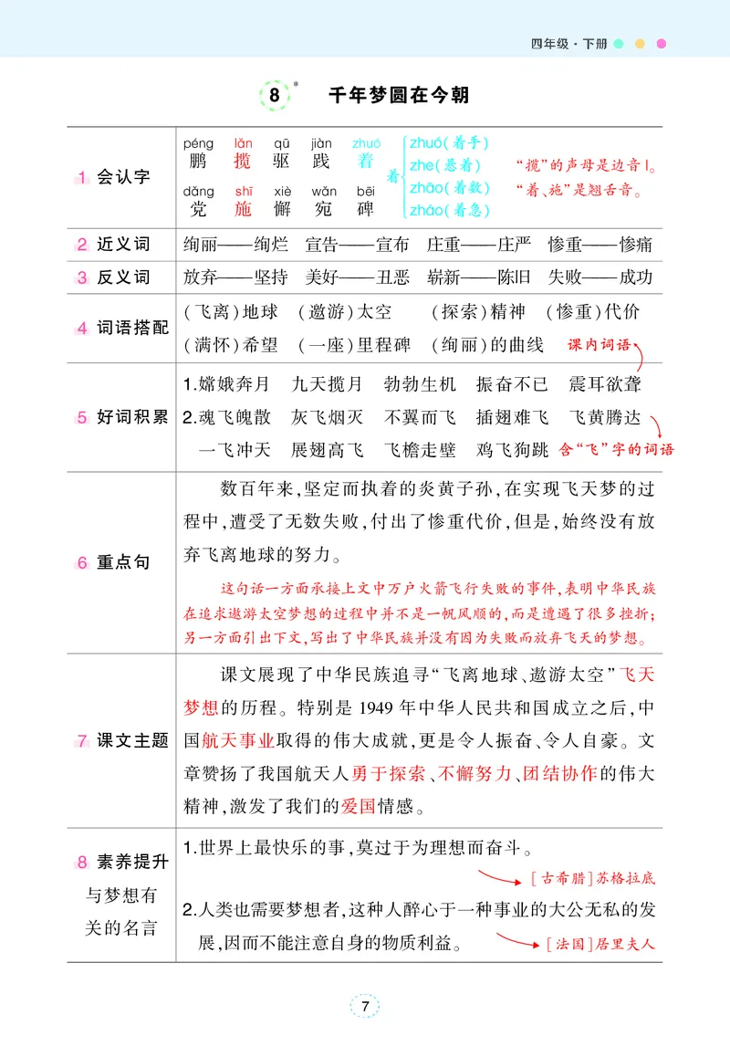 《状元语文笔记（背记清单）_小学1-6年级全科全套_1-6年级全科下册_四年级_四年级下语文_语文四下每课知识点》第8页预览