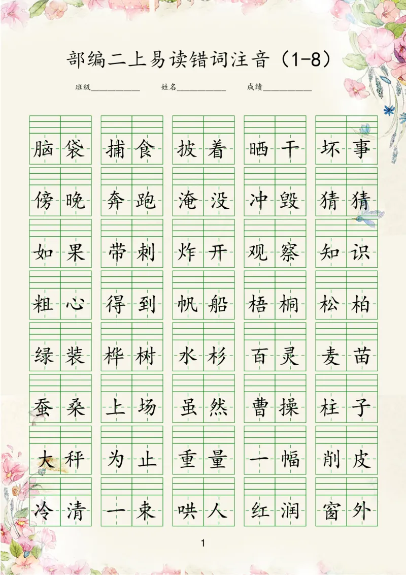 《易读错词注音1-8二上语文(1)_小学1-6年级全科全套_1-6年级全科上册_二年级_语文_语文二上期末专项复习》第1页预览