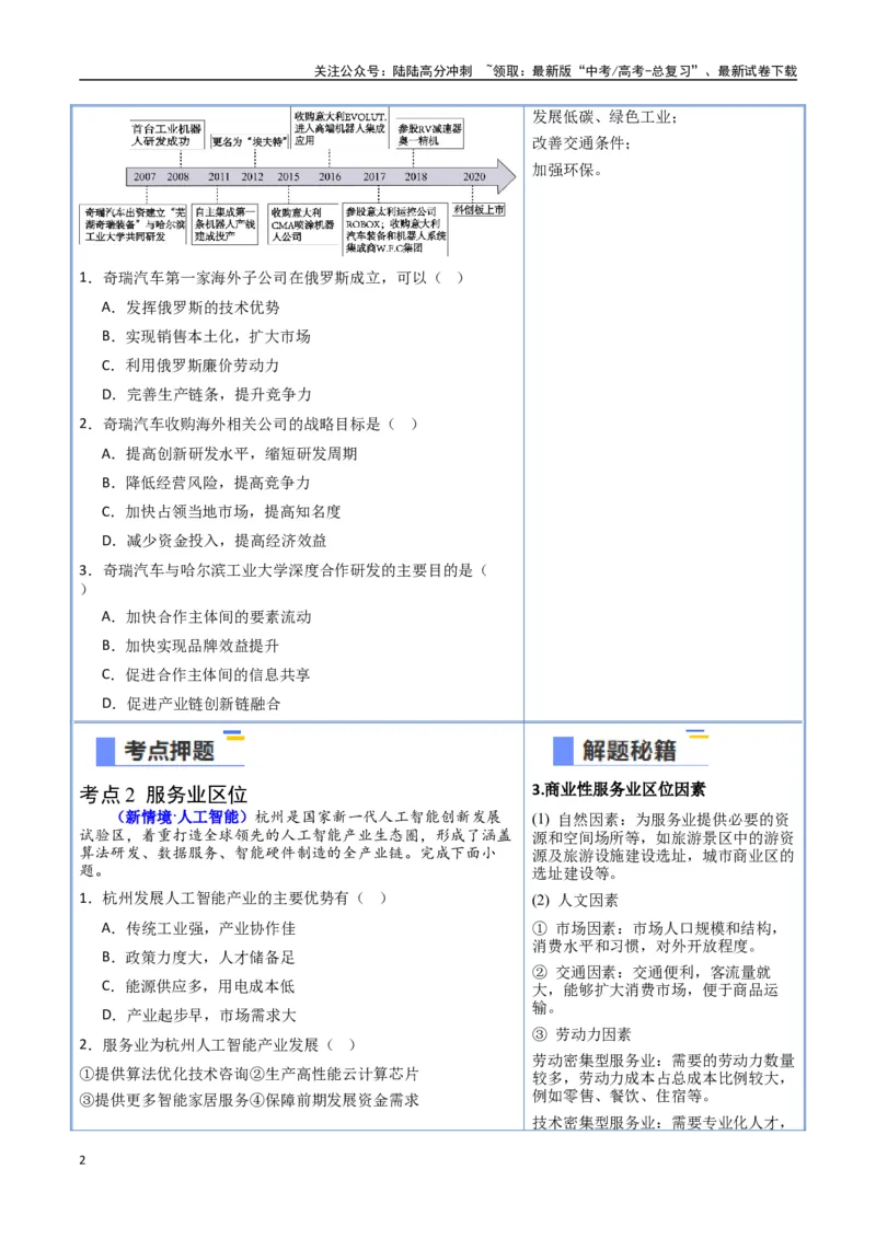 《猜押08工业、服务业与交通（学生版）_07-地理-高考总复习_专项复习_2025年_2025年高考地理抢押秘籍（安徽专用）》第2页预览