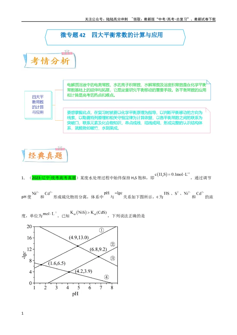 《（升级版）微专题42四大平衡常数的计算与应用-备战2024年高考化学考点微专题（教师版）(全国版)_05-化学-高考总复习_一轮复习_2024年_2024高考化学一轮复习考点微专题考情分析经_资料》第1页预览