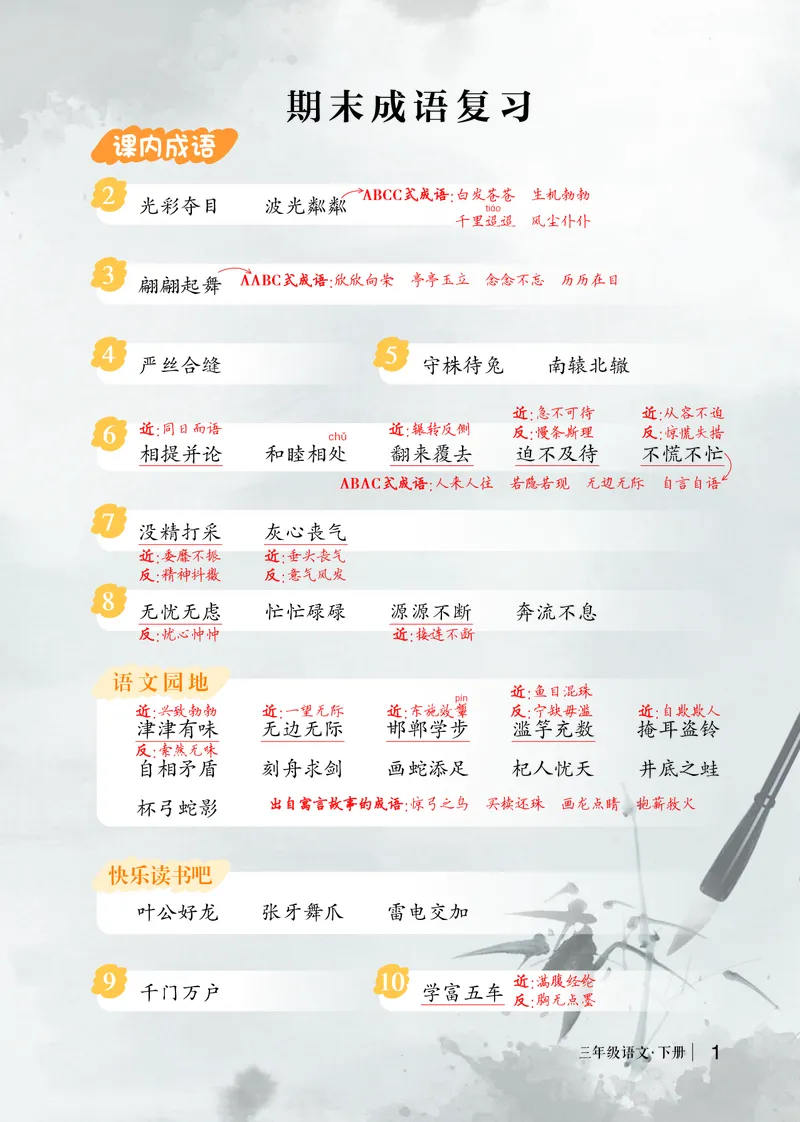 《状元语文笔记（期末成语复习）_小学1-6年级全科全套_1-6年级全科下册_三年级_三年级下语文_语文三下各类考点归纳》第1页预览
