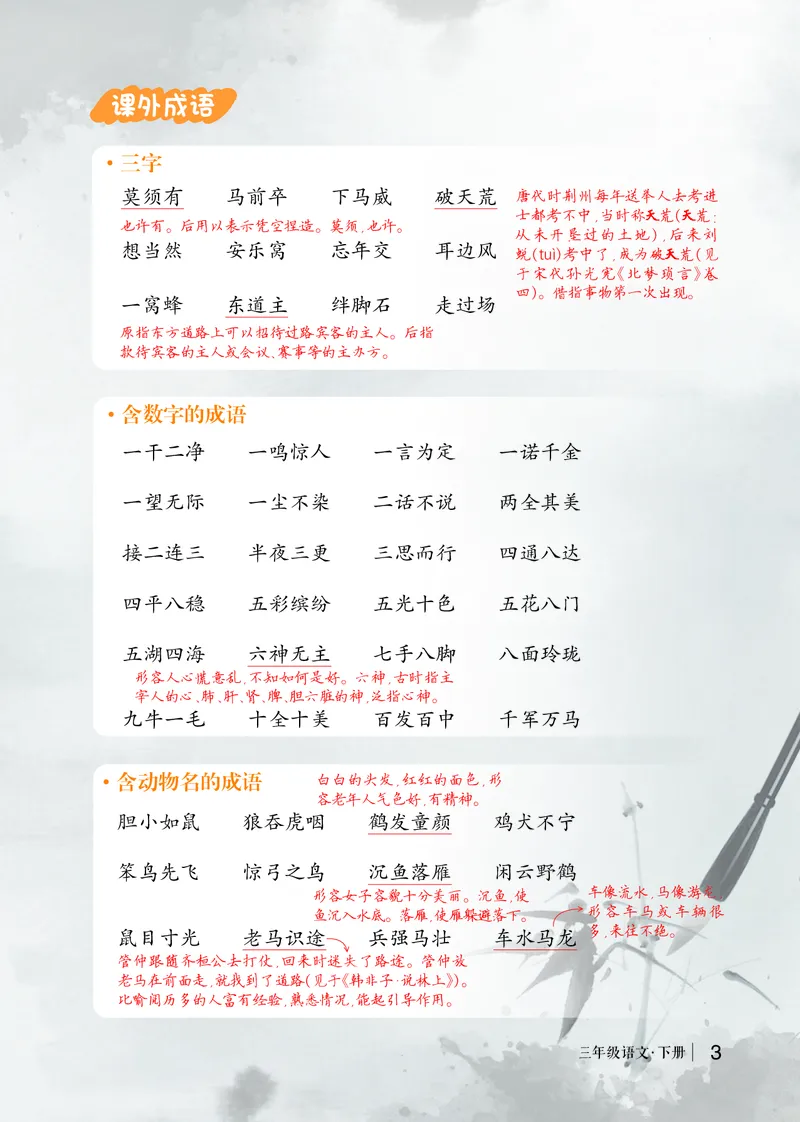《状元语文笔记（期末成语复习）_小学1-6年级全科全套_1-6年级全科下册_三年级_三年级下语文_语文三下各类考点归纳》第3页预览