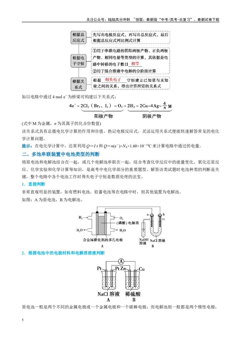 《（能力版）微专题35电化学“多池和多室”串联问题及计算-（教师版）(全国版)_05-化学-高考总复习_一轮复习_2024年_2024高考化学一轮复习考点微专题考情分析经_资料_2025版》第5页预览