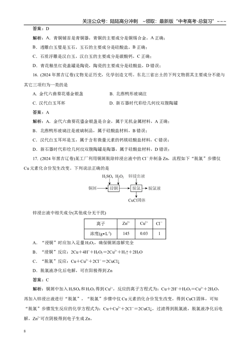 《高考化学一轮复习：《第12讲镁、铝、铜及其化合物　金属冶炼》巩固训练(解析版)_05-化学-高考总复习_一轮复习_2026年-化学高考一轮复习_32026届高考化学一轮复习巩固练习》第8页预览