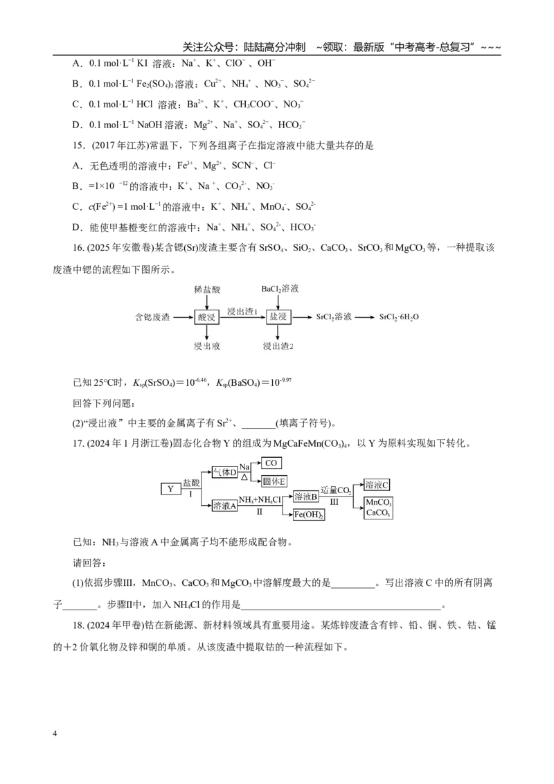 《高考化学一轮复习：《第3讲离子共存　离子检验与推断》巩固训练(学生版)_05-化学-高考总复习_一轮复习_2026年-化学高考一轮复习_32026届高考化学一轮复习巩固练习》第4页预览