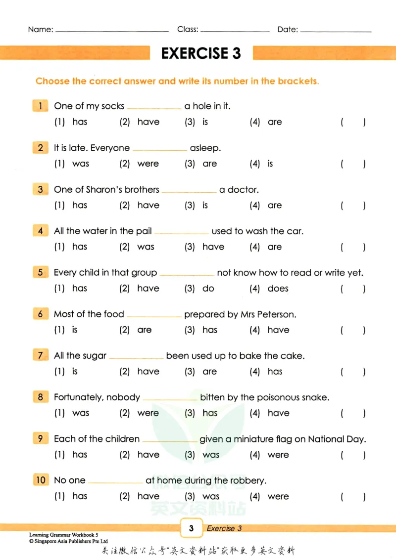 《新加坡SAPLearningGrammar语法练习册5级_小初高学习资料合集（每天更新）_国外原版英文教辅汇总_新加坡SAP系列_新加坡SAPLearningGrammar语法练习册》第8页预览