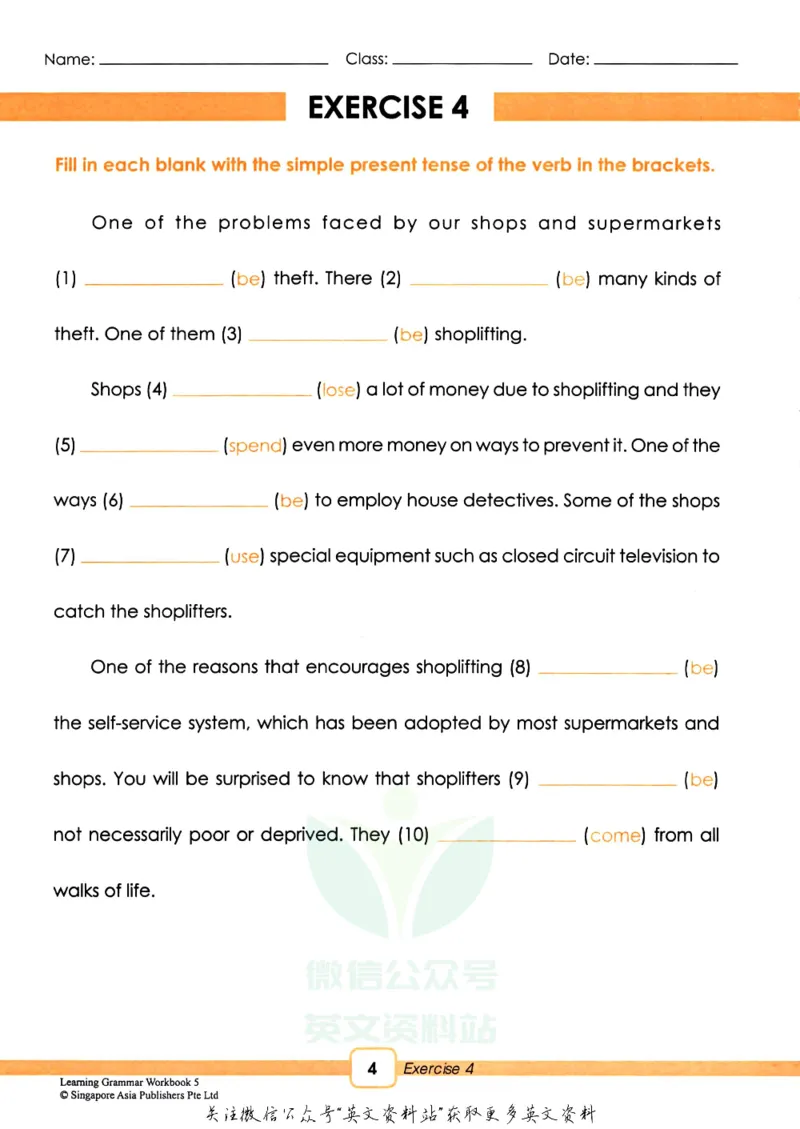 《新加坡SAPLearningGrammar语法练习册5级_小初高学习资料合集（每天更新）_国外原版英文教辅汇总_新加坡SAP系列_新加坡SAPLearningGrammar语法练习册》第9页预览
