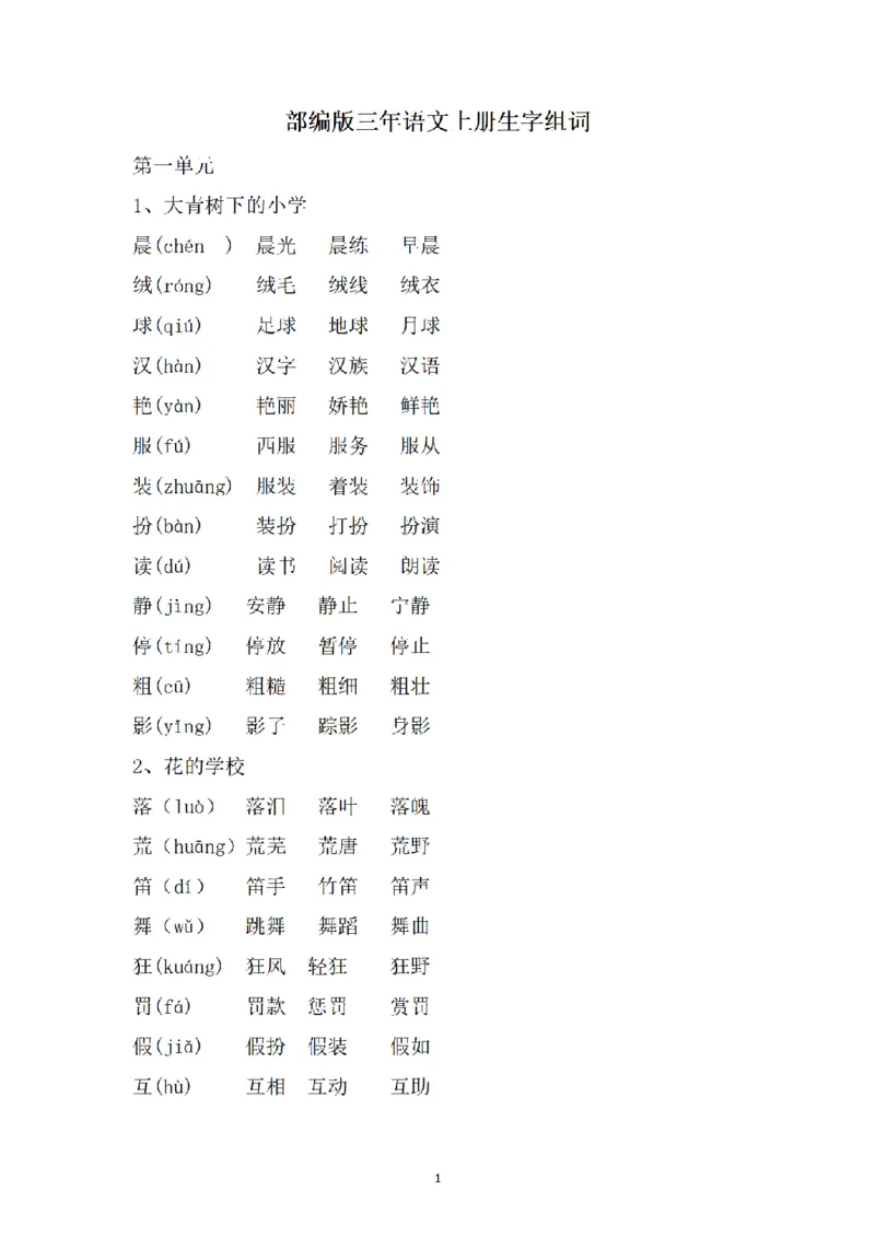 《三（上）语文课内生字组词_小学1-6年级全科全套_1-6年级全科上册_三年级_语文_语文三上各类考点归纳》第1页预览