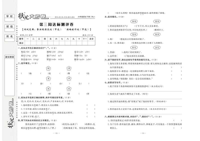 《《状元大考卷》语文六年级下（RJ）_小学1-6年级全科全套_1-6年级全科下册_六年级_语文_语文六下电子册类》第9页预览