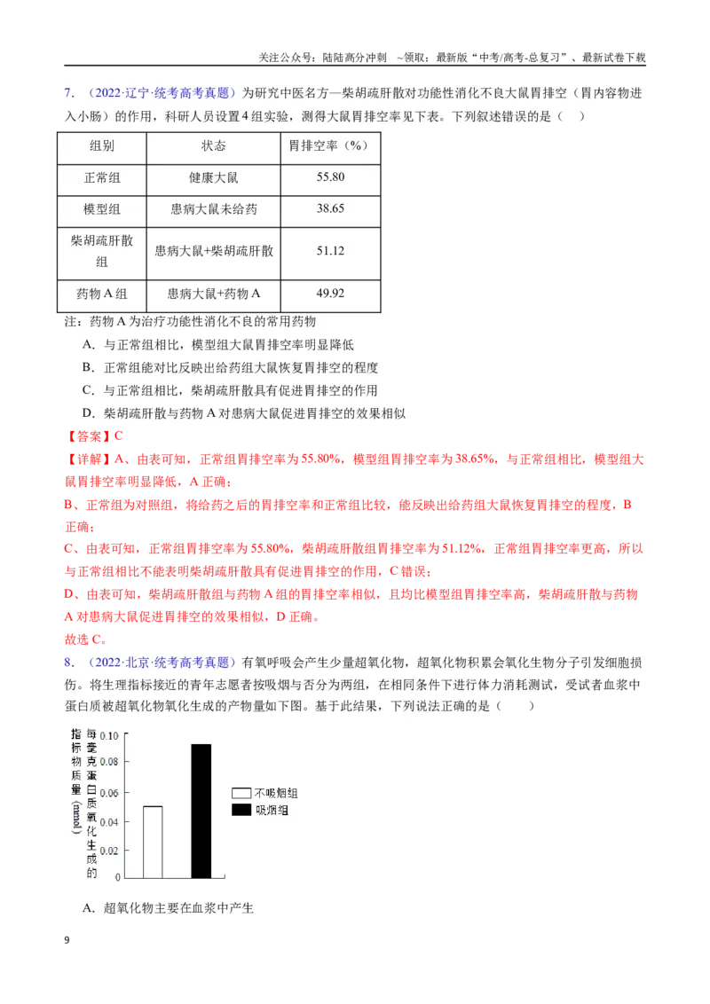 《专题16内环境及其稳态-（全国通用）（解析版）_06-生物-高考总复习_专项复习_2025年_十年（2015-2024）高考生物真题分类汇编（全国通用）》第9页预览