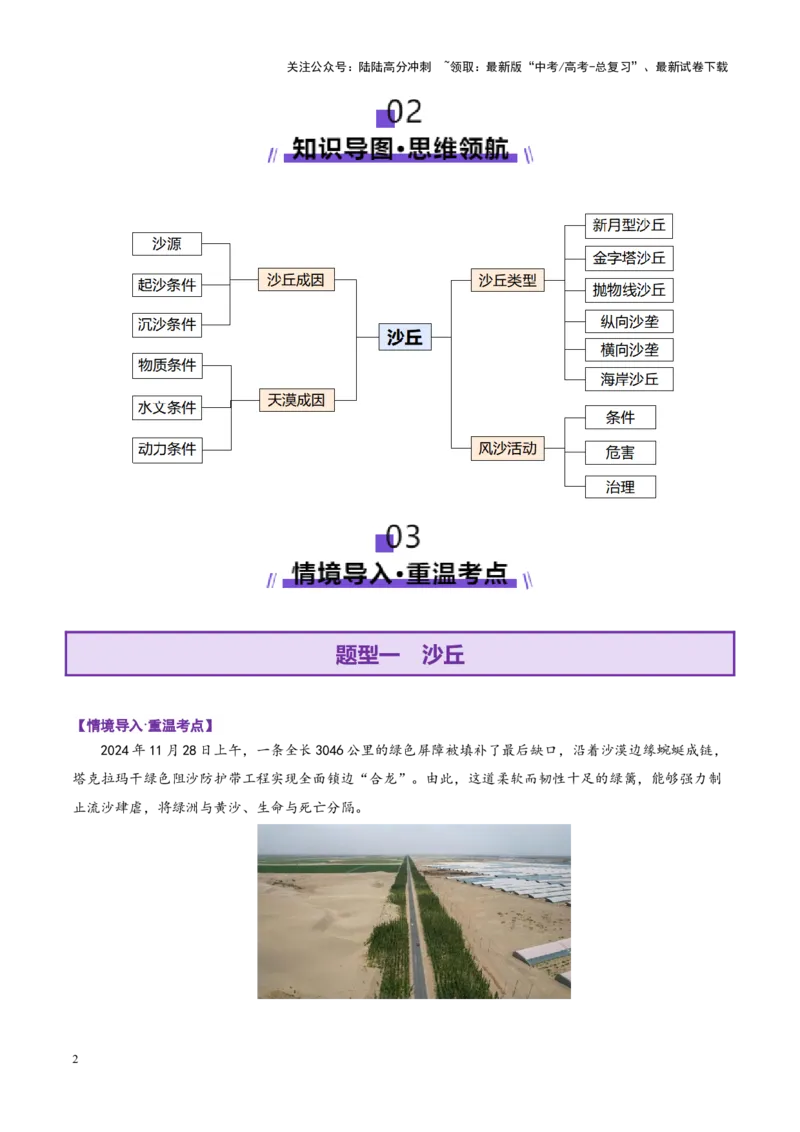 《微专题沙丘（讲义）（学生版）_07-地理-高考总复习_二轮复习_2025年_2025年高考地理二轮复习课件+讲义+练习（新高考通用）_专题5地质地貌》第2页预览
