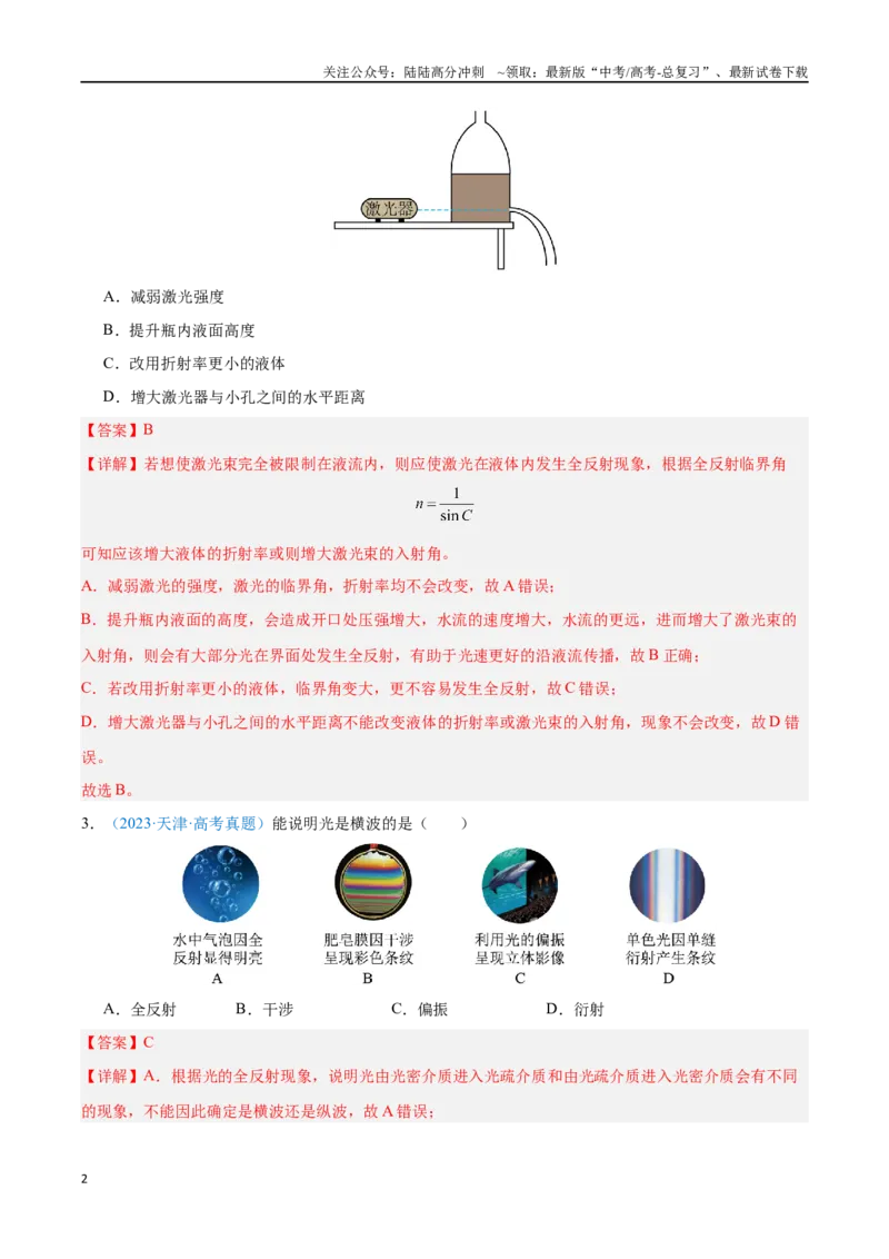 《专题17光（解析版）_04-物理-高考总复习_专项复习_2024年_2024年高考物理自我测评专题练（全国通用）_资料》第2页预览