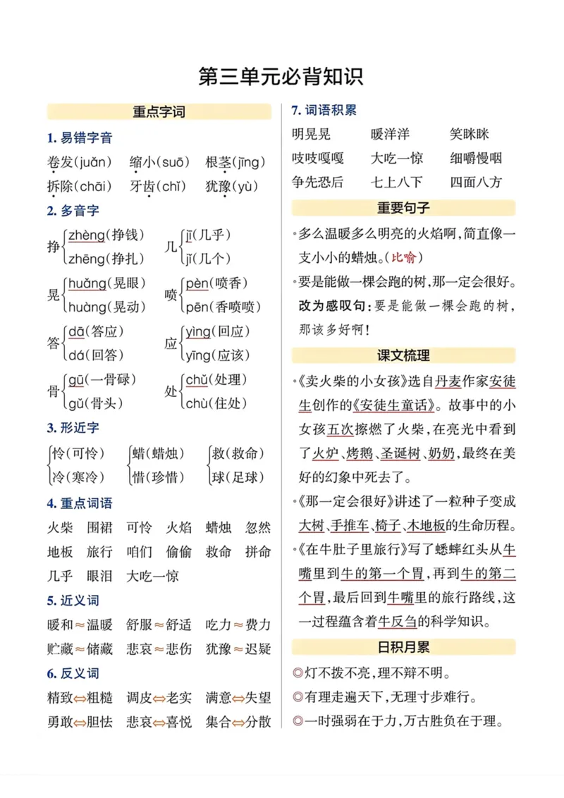 《三年级语文上册单元必背知识总结_小学1-6年级全科全套_1-6年级全科上册_三年级_语文_语文三上单元知识点》第3页预览