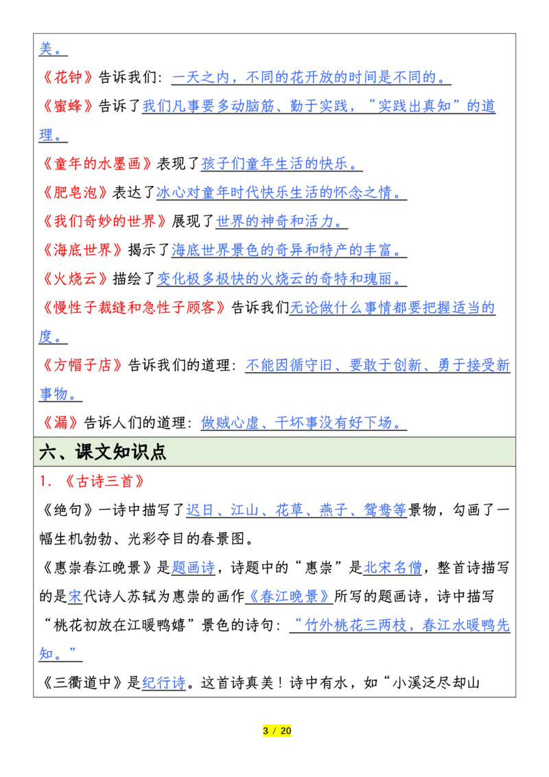 《三年级下册语文全册重要考点归纳总结_小学1-6年级全科全套_1-6年级全科下册_三年级_其他补充资料_热门资料_语文》第3页预览