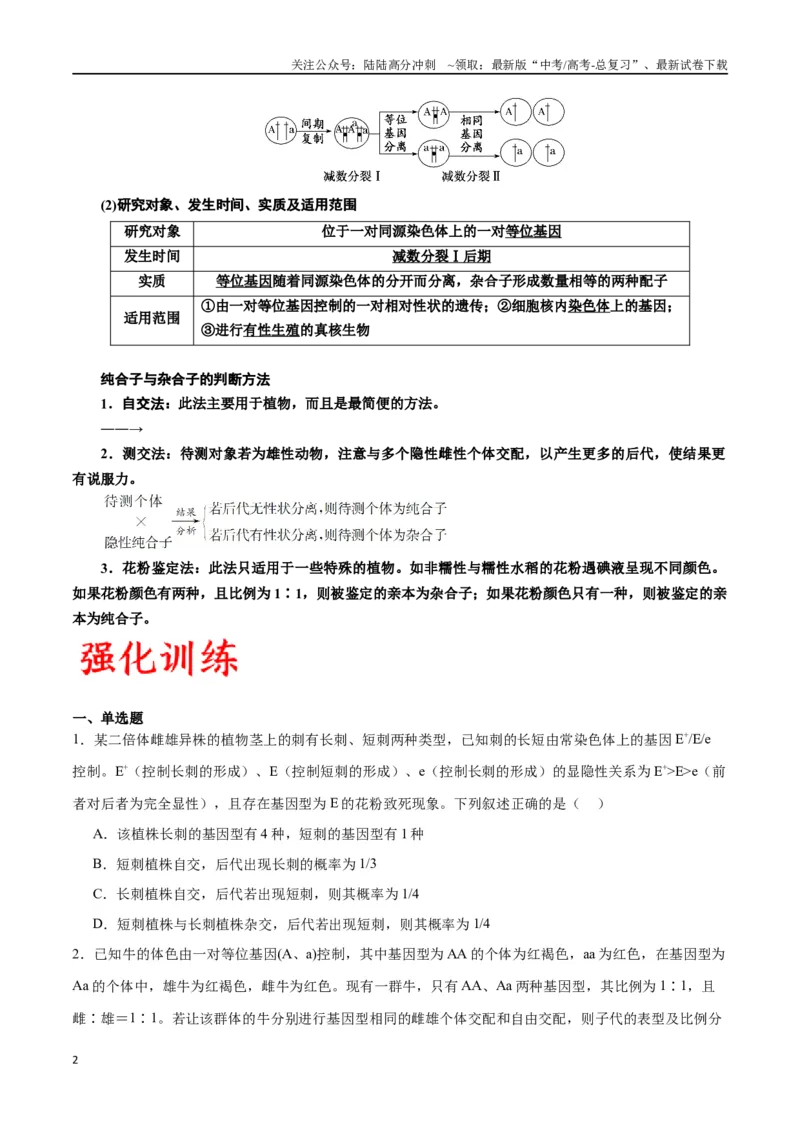 《专题16分离定律（原卷版)_06-生物-高考总复习_一轮复习_2024年_2024年高考生物一轮复习重难点专项突破_资料》第2页预览