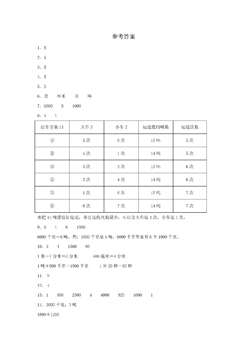 《三（上）数学（人教版）课时同步分层训练-3.3吨的认识_小学1-6年级全科全套_1-6年级全科上册_三年级_数学_三年级数学（人教版）_人教数学三上课时练习》第3页预览