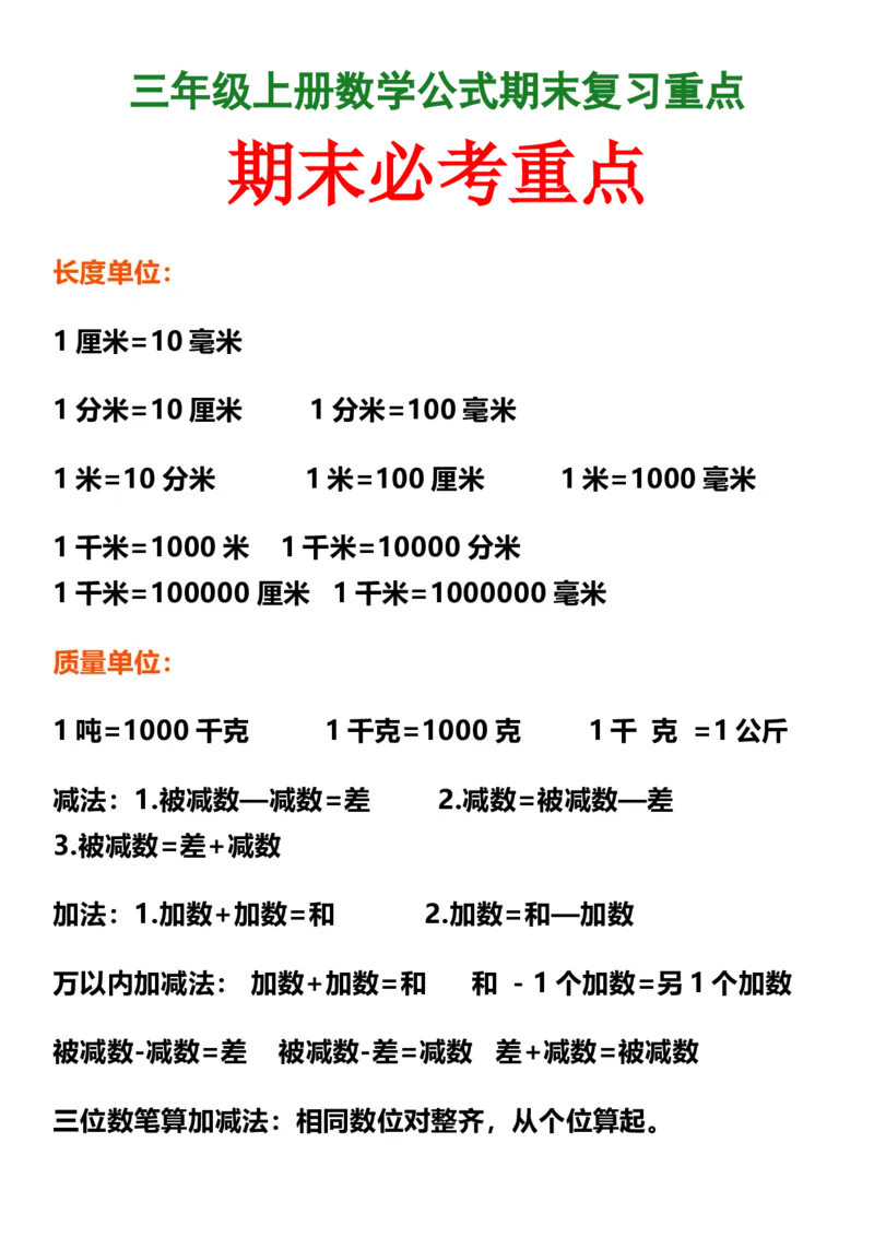 《三年级上册数学公式期末复习重点_小学1-6年级全科全套_1-6年级全科上册_三年级_数学_三年级数学（通用版）》第1页预览