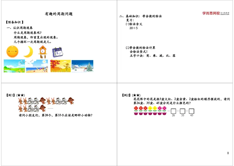 《有趣的周期问题_小学1-6年级全科全套_2024更新专题_小学奥数专题资料_7、精品课程合集_学而思小学1-6年级奥数竞赛班视频课程285讲_二年级奥数（竞赛班）45讲》第1页预览