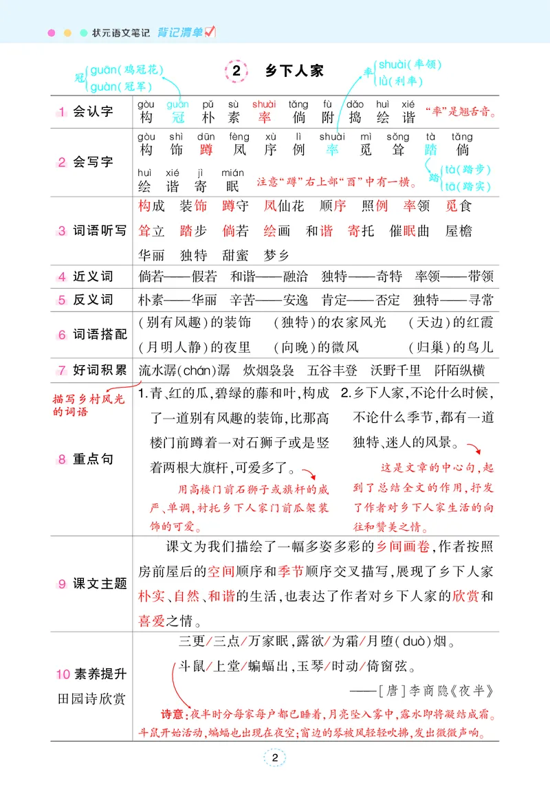 《四年级下册状元语文笔记（背记清单）_小学1-6年级全科全套_1-6年级全科下册_四年级_四年级下语文_语文四下每课知识点》第3页预览