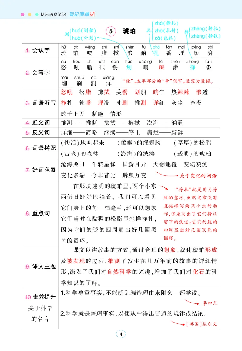 《四年级下册状元语文笔记（背记清单）_小学1-6年级全科全套_1-6年级全科下册_四年级_四年级下语文_语文四下每课知识点》第5页预览
