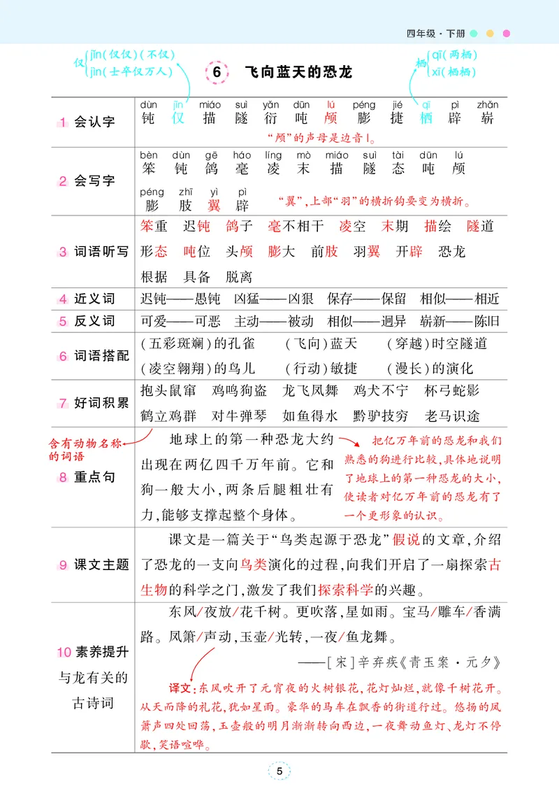 《四年级下册状元语文笔记（背记清单）_小学1-6年级全科全套_1-6年级全科下册_四年级_四年级下语文_语文四下每课知识点》第6页预览