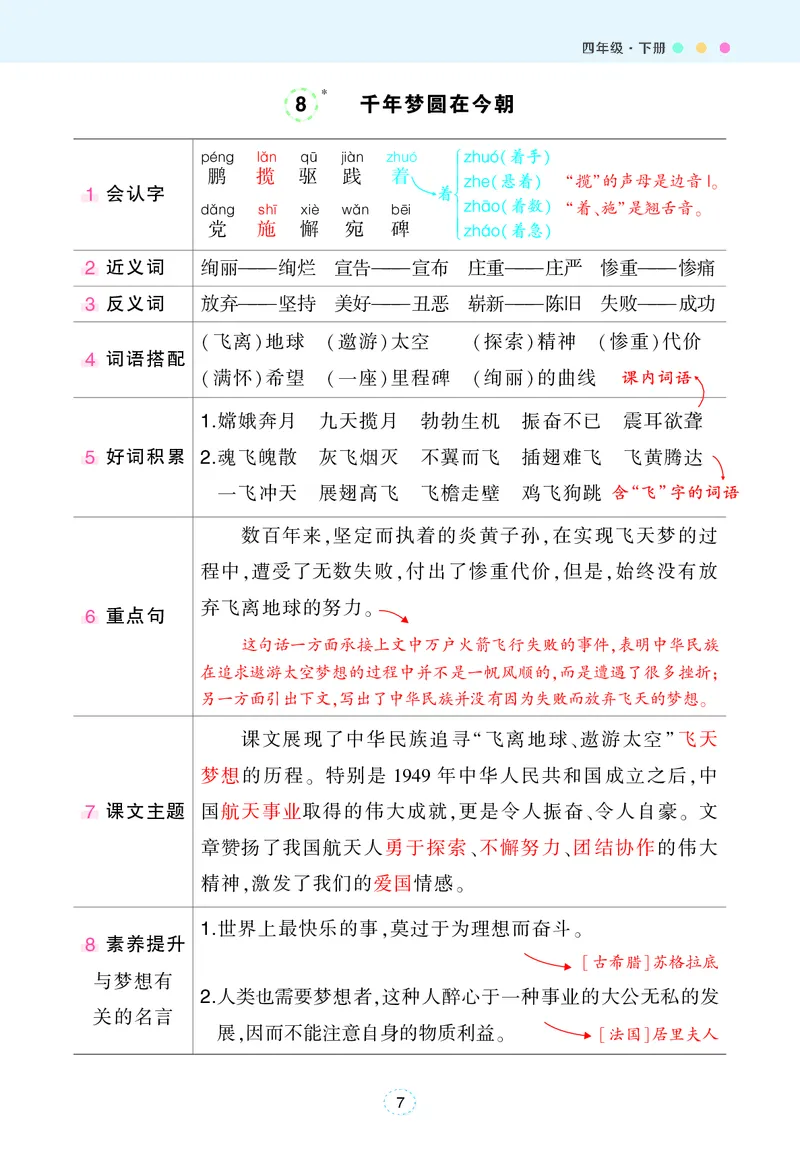 《四年级下册状元语文笔记（背记清单）_小学1-6年级全科全套_1-6年级全科下册_四年级_四年级下语文_语文四下每课知识点》第8页预览