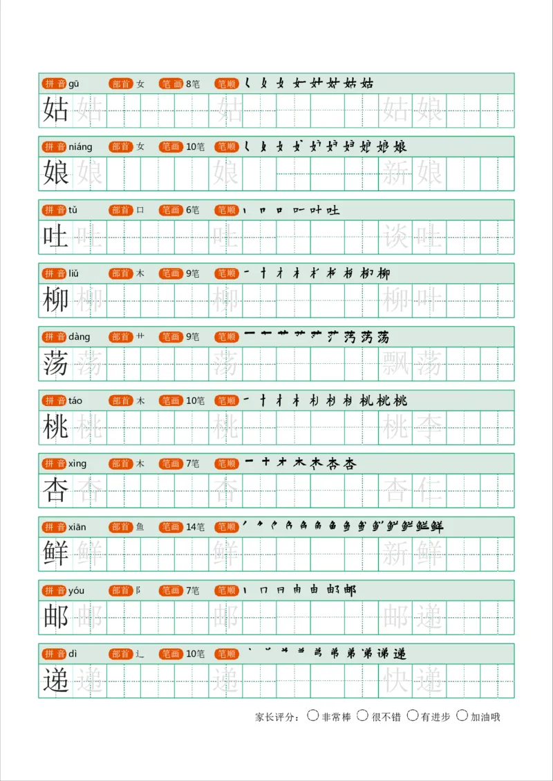 《字帖生字字帖1_小学1-6年级全科全套_1-6年级全科下册_二年级_二年级下语文_语文二下生字字帖》第2页预览