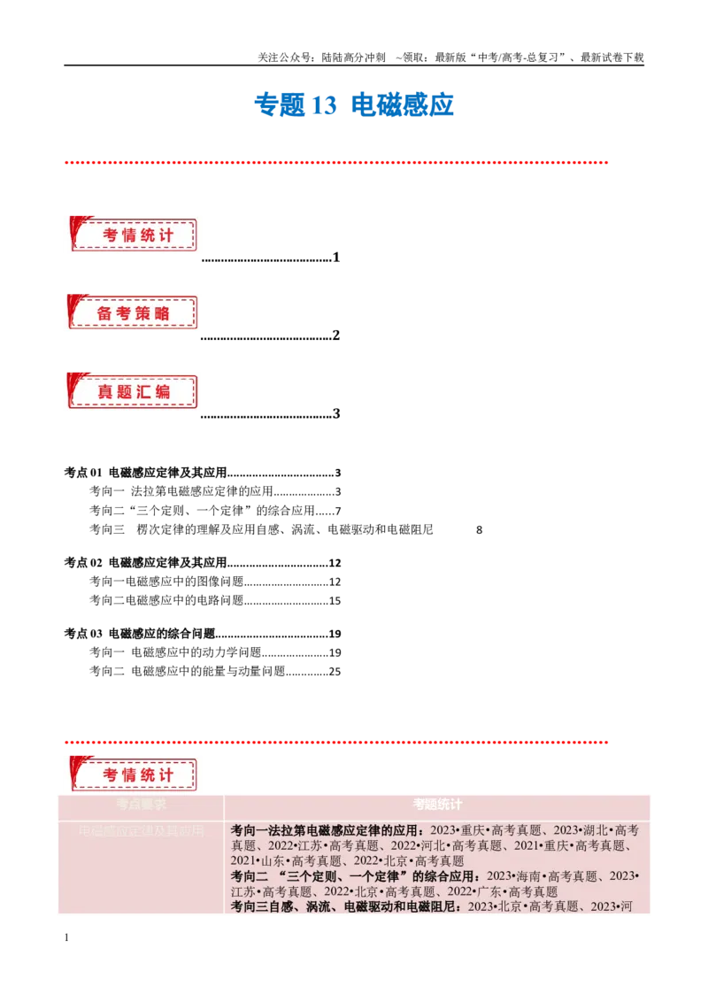 《专题13电磁感应（考点解析及应试策略）（原卷版）_04-物理-高考总复习_专项复习_2024年_2024年高考真题考点解析及应试策_资料》第1页预览