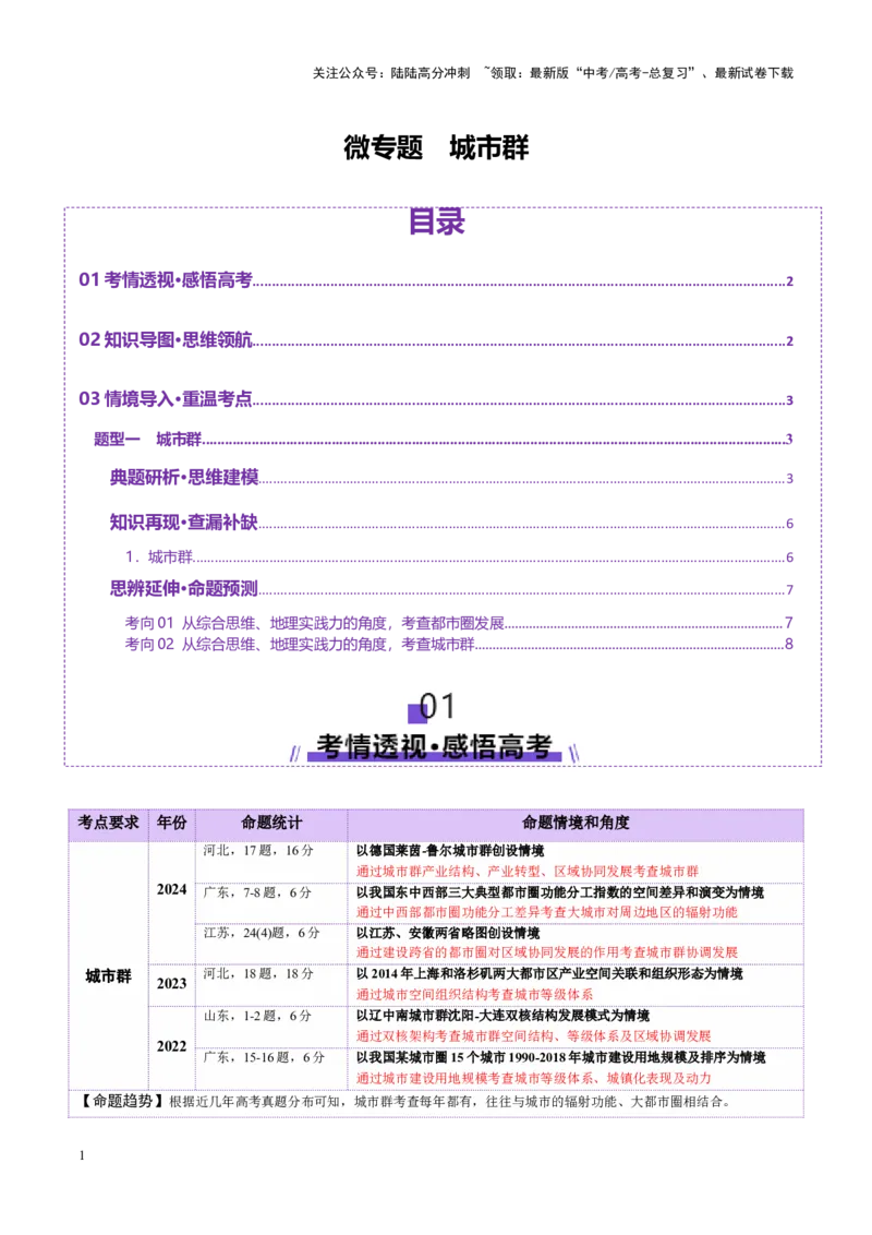 《微专题城市群（讲义）（教师版）_07-地理-高考总复习_二轮复习_2025年_2025年高考地理二轮复习课件+讲义+练习（新高考通用）_专题8人口、乡村和城镇》第1页预览