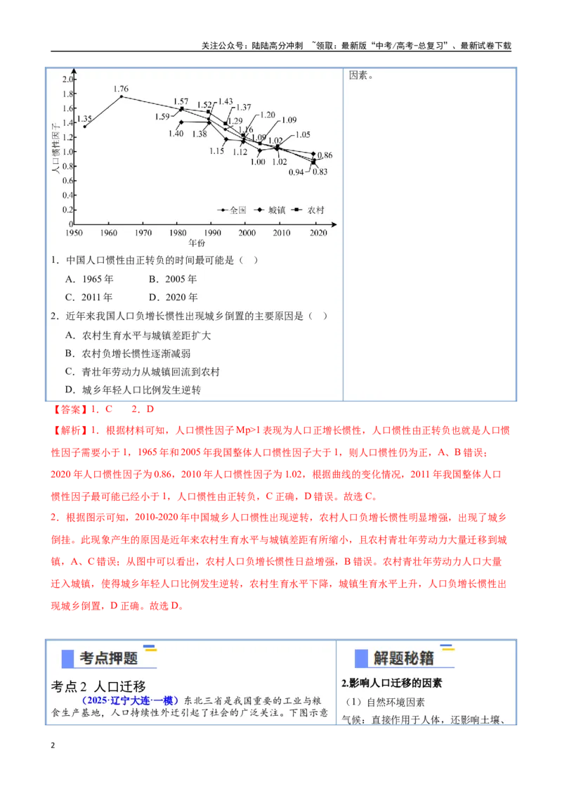《猜押06人口与城市-（新高考通用）（教师版）_07-地理-高考总复习_专项复习_2025年_2025年高考地理抢分秘籍（新高考专用）_2025版》第2页预览