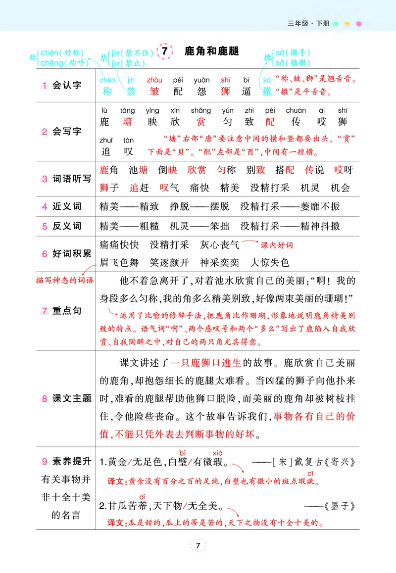 《三年级下册状元语文笔记（背记清单）_小学1-6年级全科全套_1-6年级全科下册_三年级_三年级下语文_语文三下每课考点总结》第7页预览