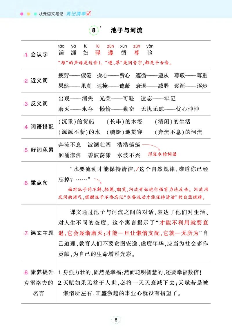 《三年级下册状元语文笔记（背记清单）_小学1-6年级全科全套_1-6年级全科下册_三年级_三年级下语文_语文三下每课考点总结》第8页预览