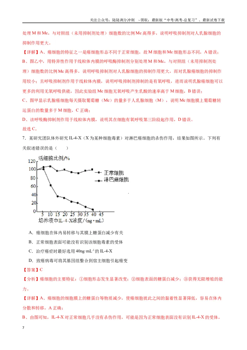 《专题14细胞分化、衰老、凋亡和癌变（解析版)_06-生物-高考总复习_一轮复习_2024年_2024年高考生物一轮复习重难点专项突破_资料》第7页预览