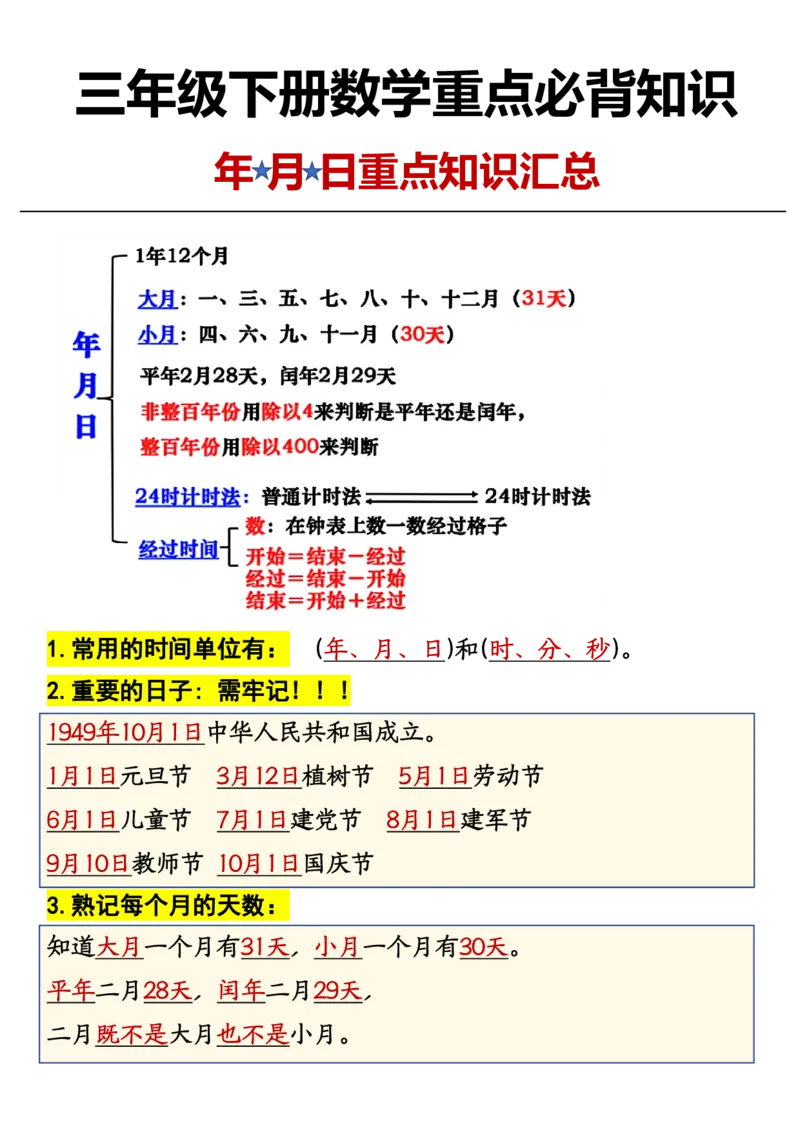 《三年级下册年月日重点知识汇总_小学1-6年级全科全套_1-6年级全科下册_三年级_其他补充资料_热门资料_数学》第1页预览