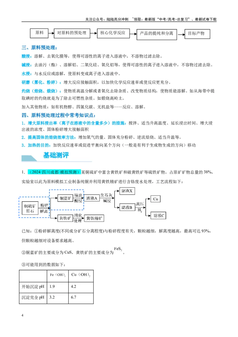 《（能力版）微专题25化学工艺流程题-----原料的预处理-（学生版）(全国版)_05-化学-高考总复习_一轮复习_2024年_2024高考化学一轮复习考点微专题考情分析经_资料_2025版》第4页预览
